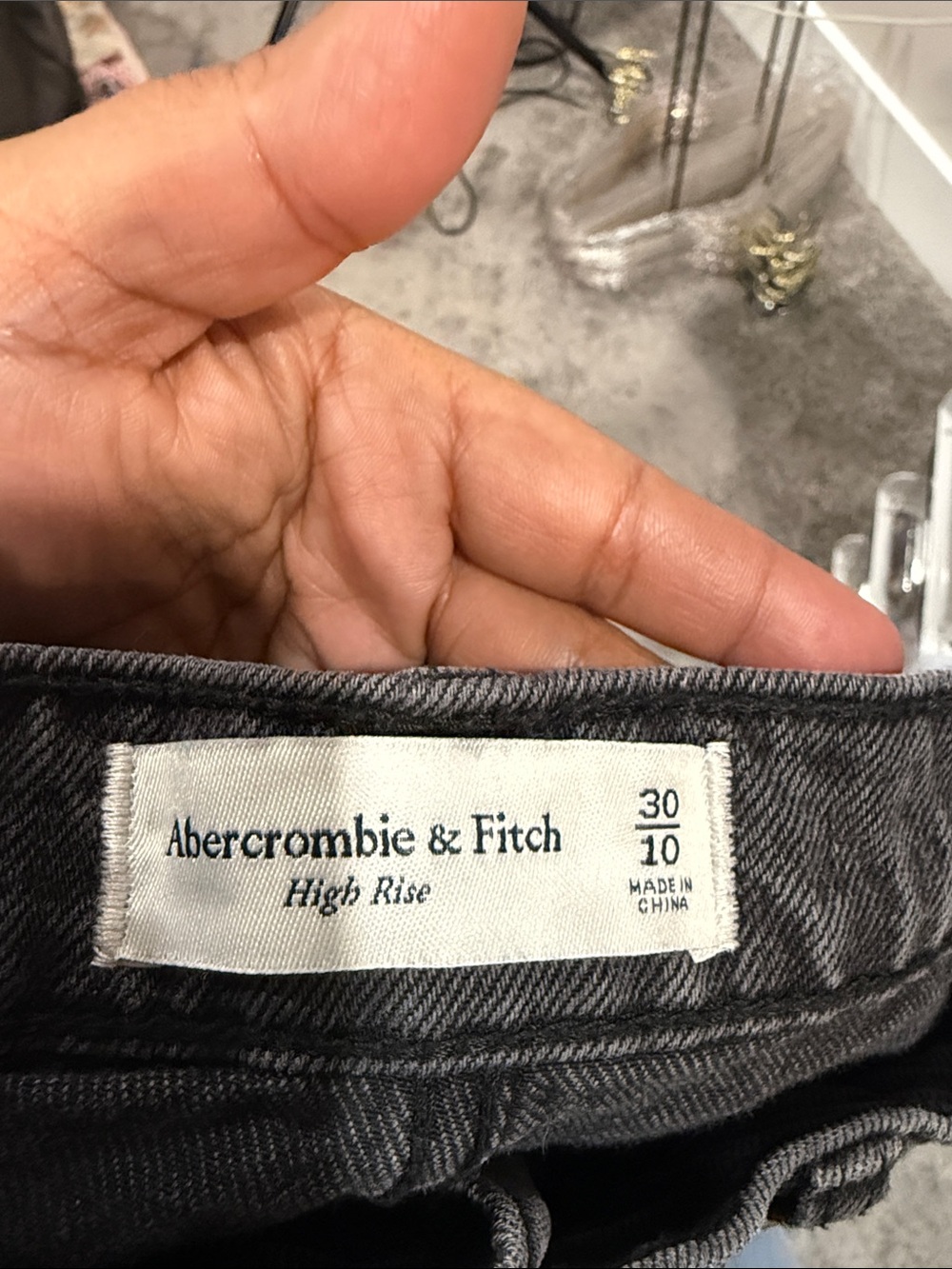 Abercrombie & Fitch Dark Gray Denim Midi Skirt with Front Slit - Picture 4 of 5
